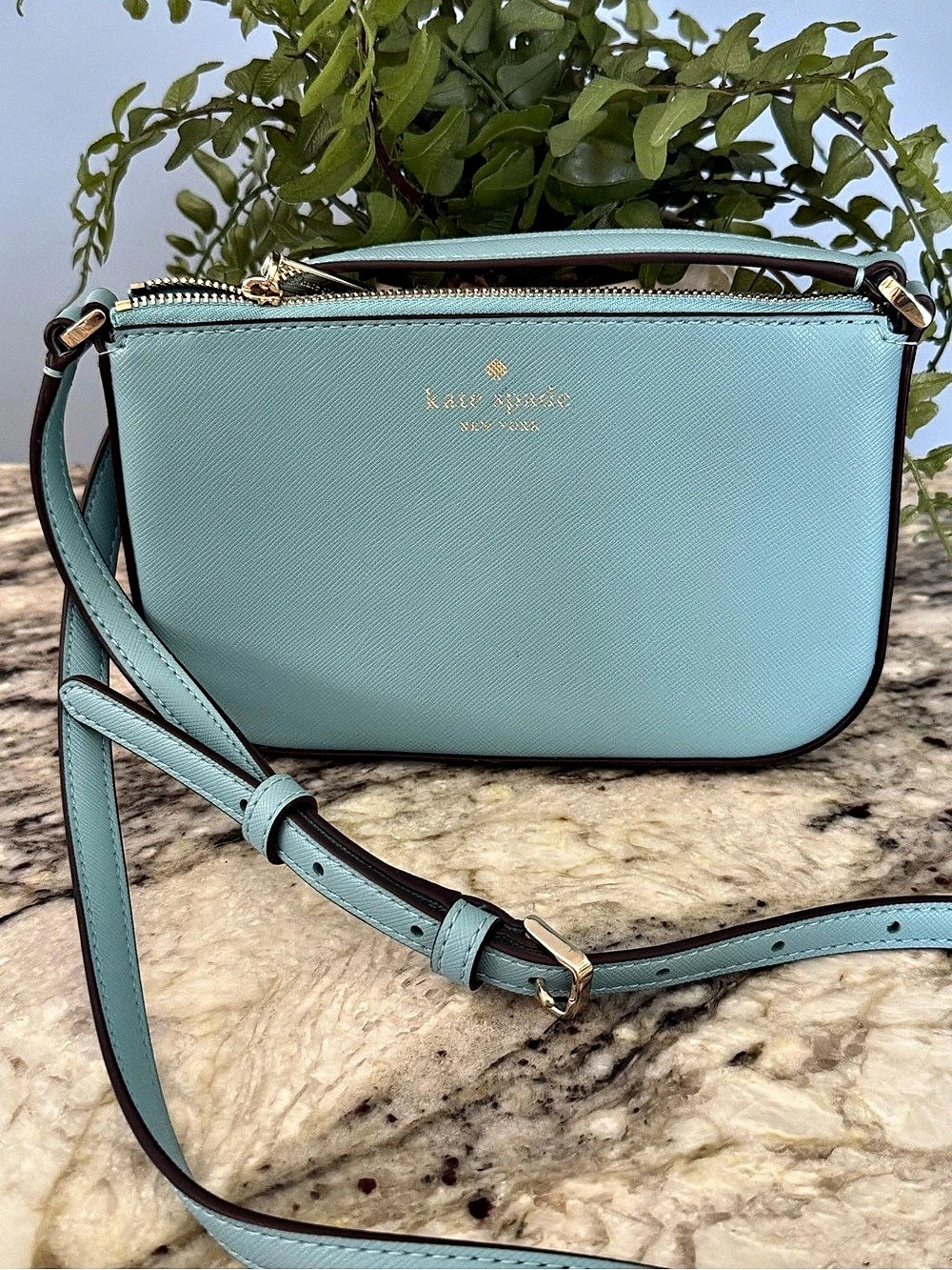 Kate Spade Schuyler Aqua Blue Saffiano Leather Crossbody Bag